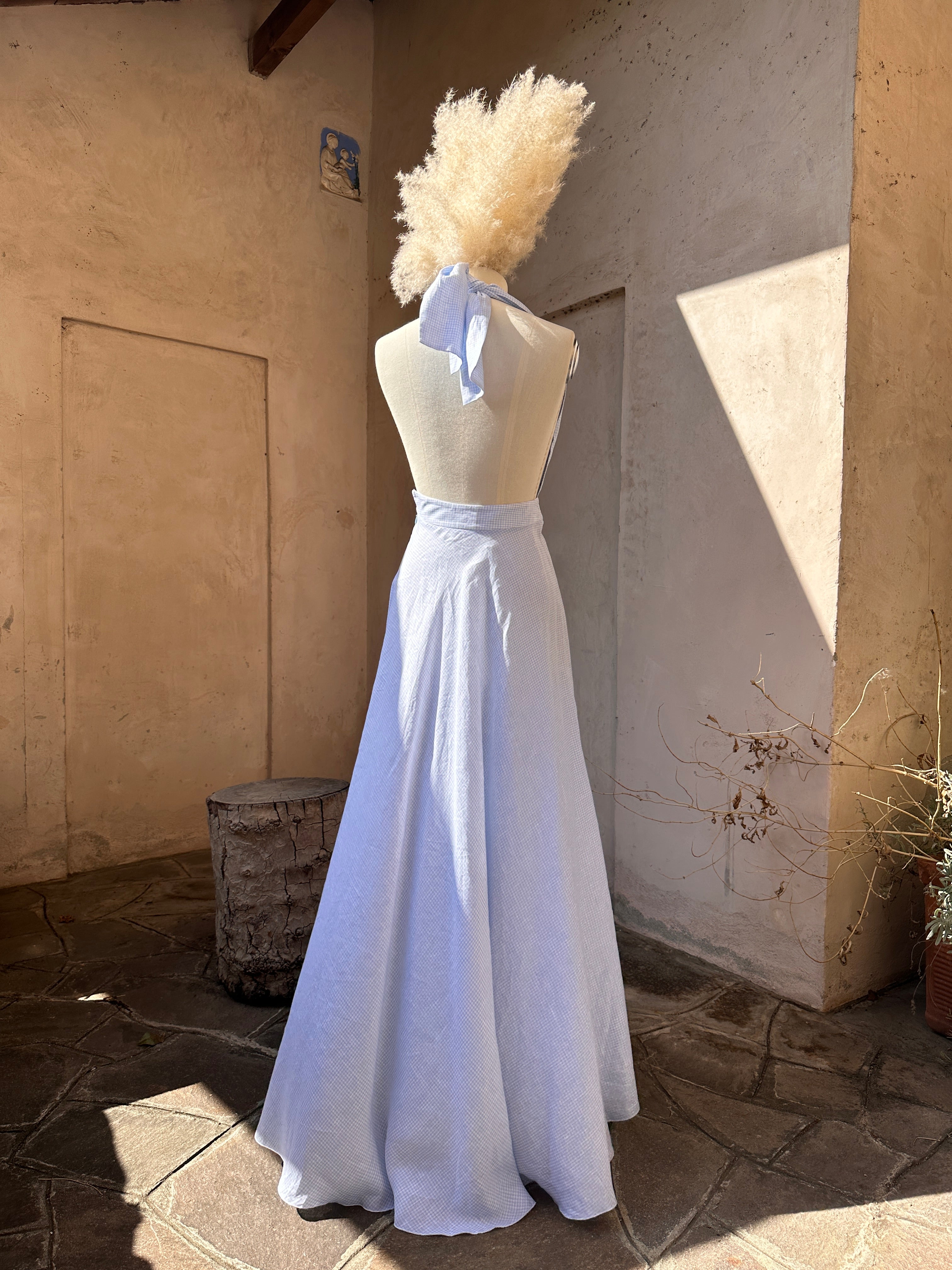 Clotilde - Light Blue Linen Vichy